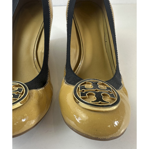 TORY BURCH Caroline Wedge Ice Coffee Black Leather Beige Women's Size 9 / 9M - Picture 6 of 16